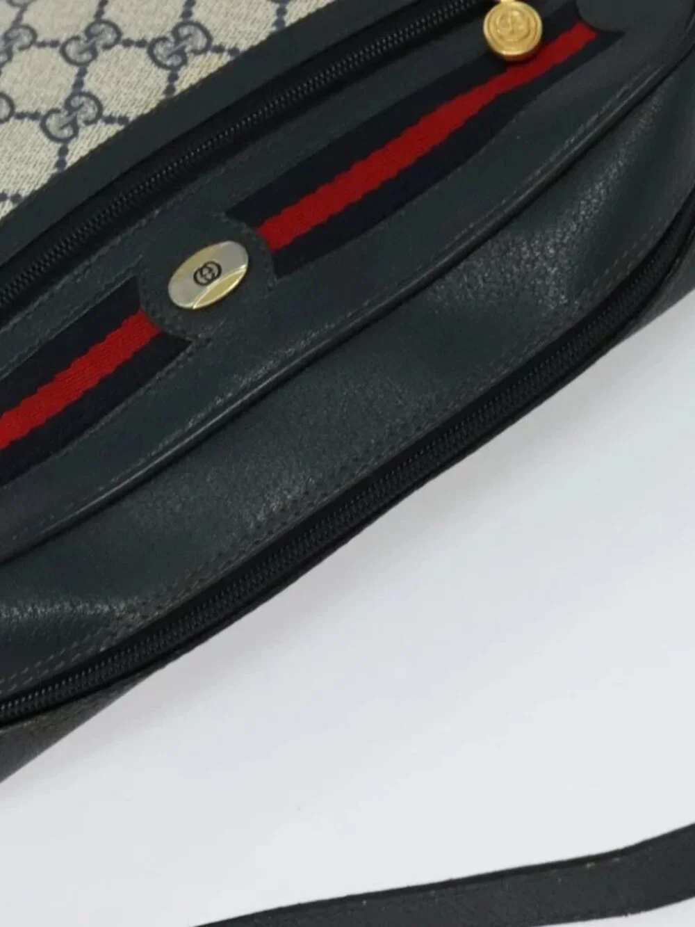 GUCCI GG Supreme Sherry Line Shoulder Bag PVC Navy Gold - Picture 7 of 16